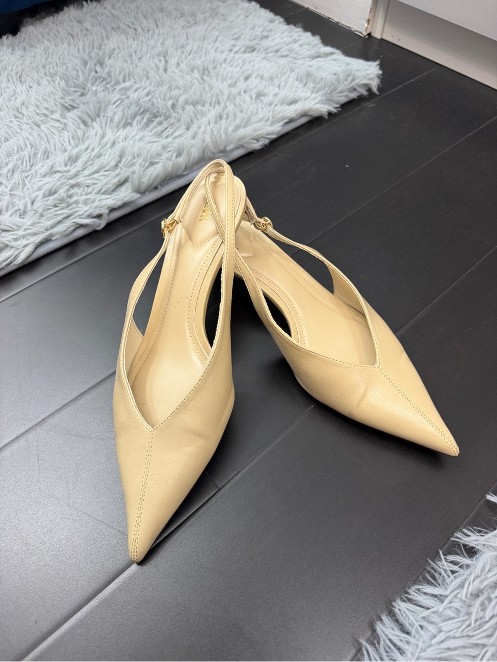 Zara Cream Pointed Slingback Heels